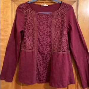 Mystree burgundy top with lace insets